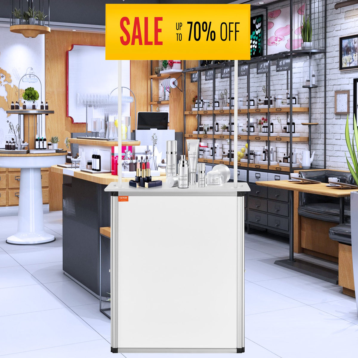 Portable Tradeshow Podium Table Foldable Exhibition Counter with Storage White