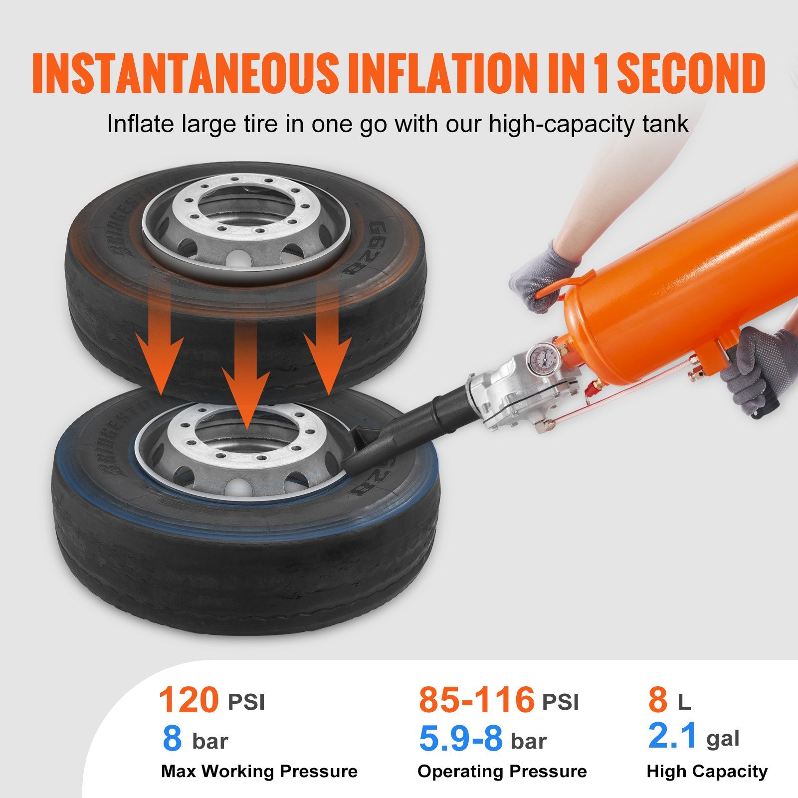 Tire Seater 2.1Gal Air Blaster 120PSI Handheld Portable Inflator Truck ATV Car