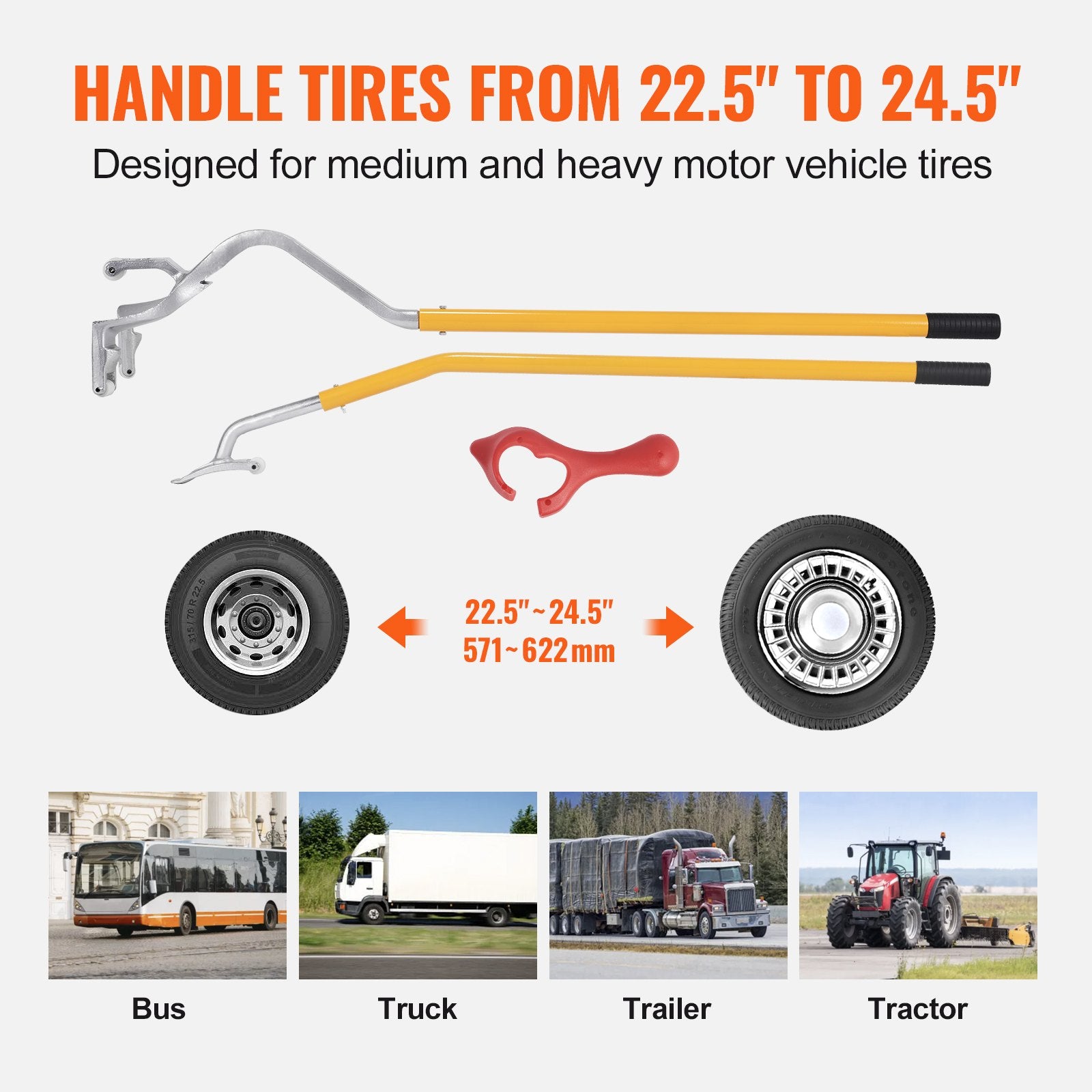 Tire Mount Demount Tool 571-622mm Manual Steel Tire Changer Bead Breaker 3Pcs