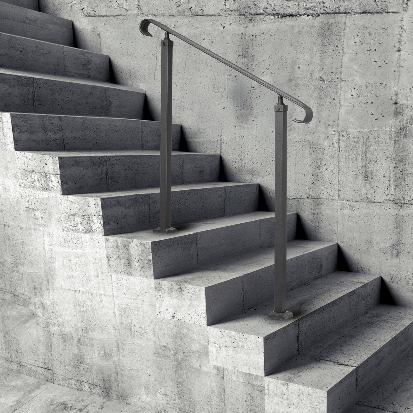 Wrought Iron Handrail Stair Railing Adjustable Fit 1-3 Steps