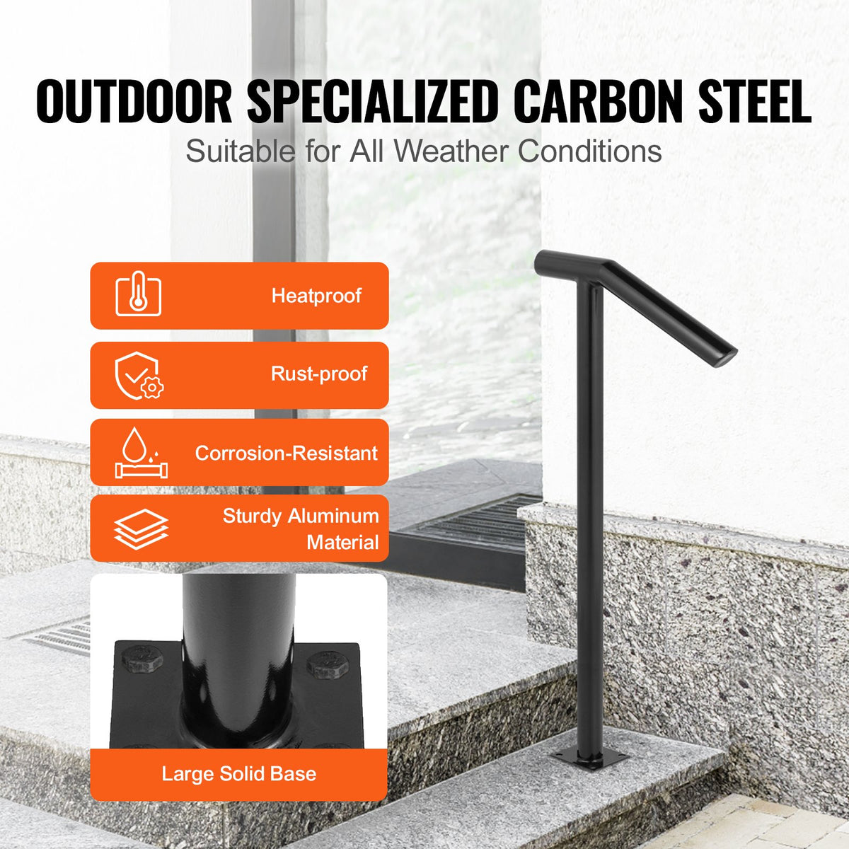 Single Post 1-2 Step Handrail Railing Steel 200kg Capacity with Expansion Bolts
