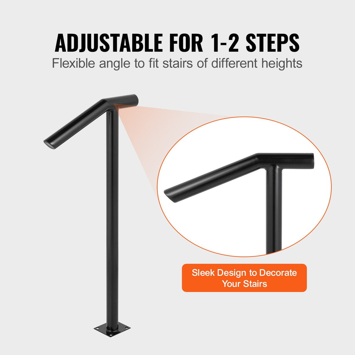 Single Post 1-2 Step Handrail Railing Steel 200kg Capacity with Expansion Bolts