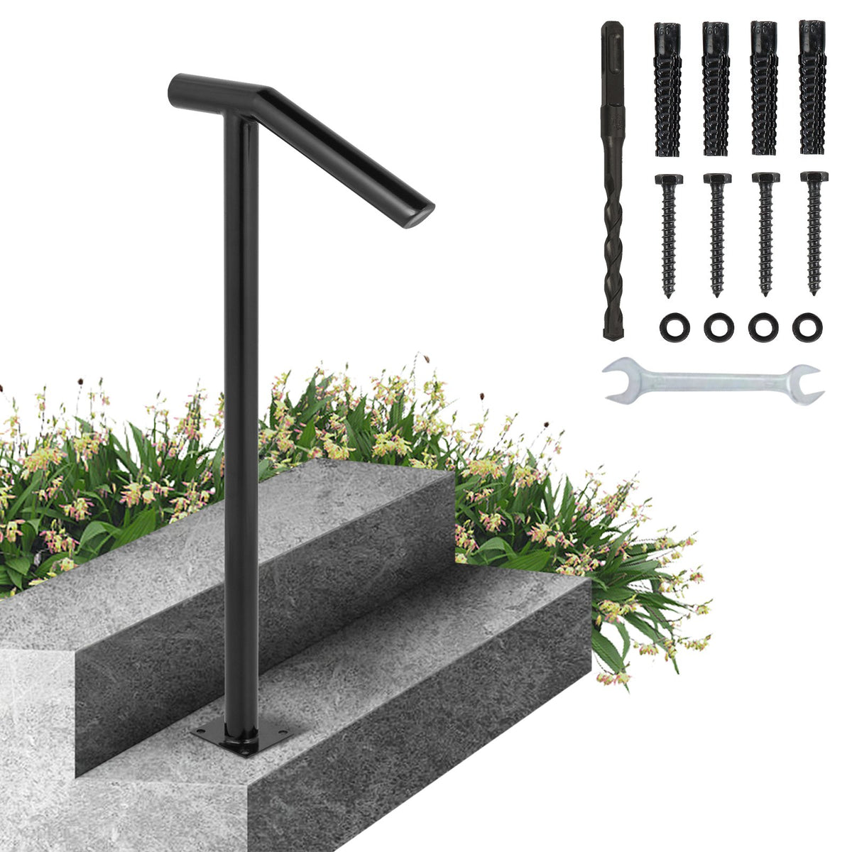 Single Post 1-2 Step Handrail Railing Steel 200kg Capacity with Expansion Bolts
