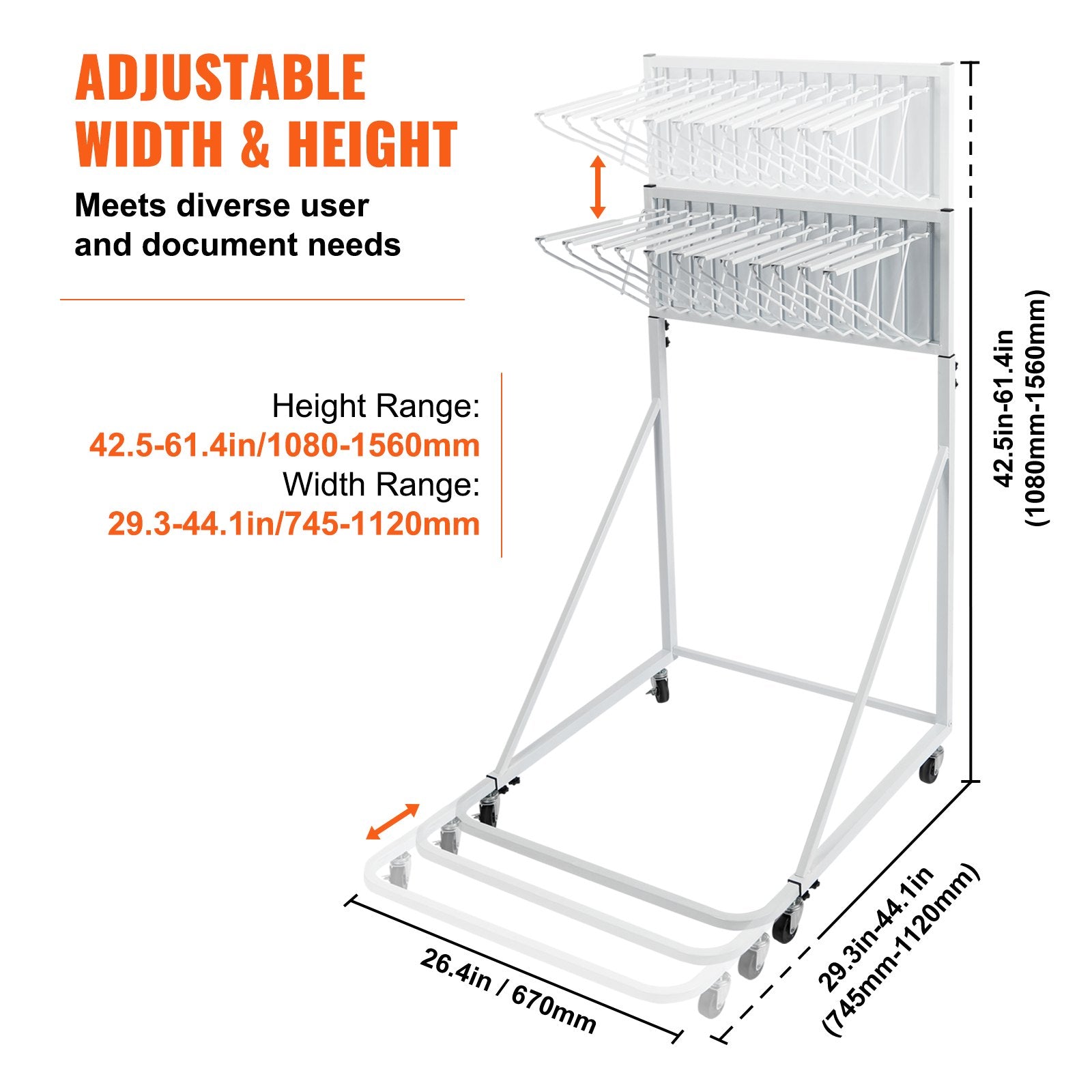 Blueprint Storage Rack Mobile 12 Pivot Brackets Adjustable Height Length