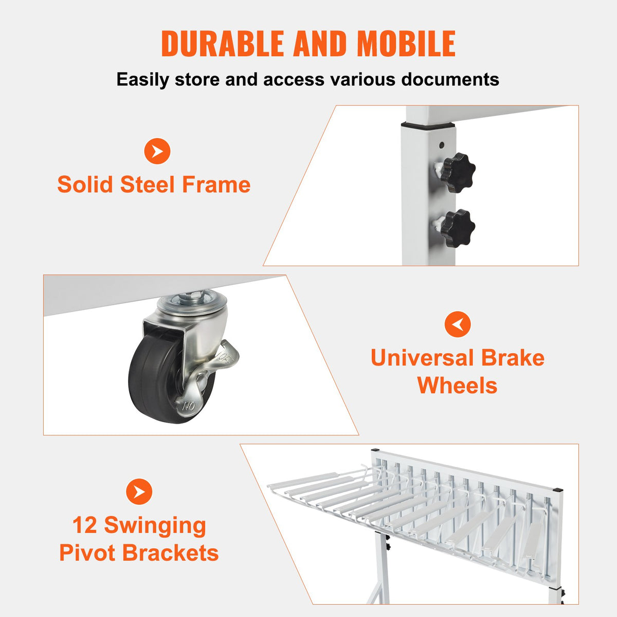 Blueprint Storage Rack Mobile 12 Pivot Brackets Adjustable Height Length