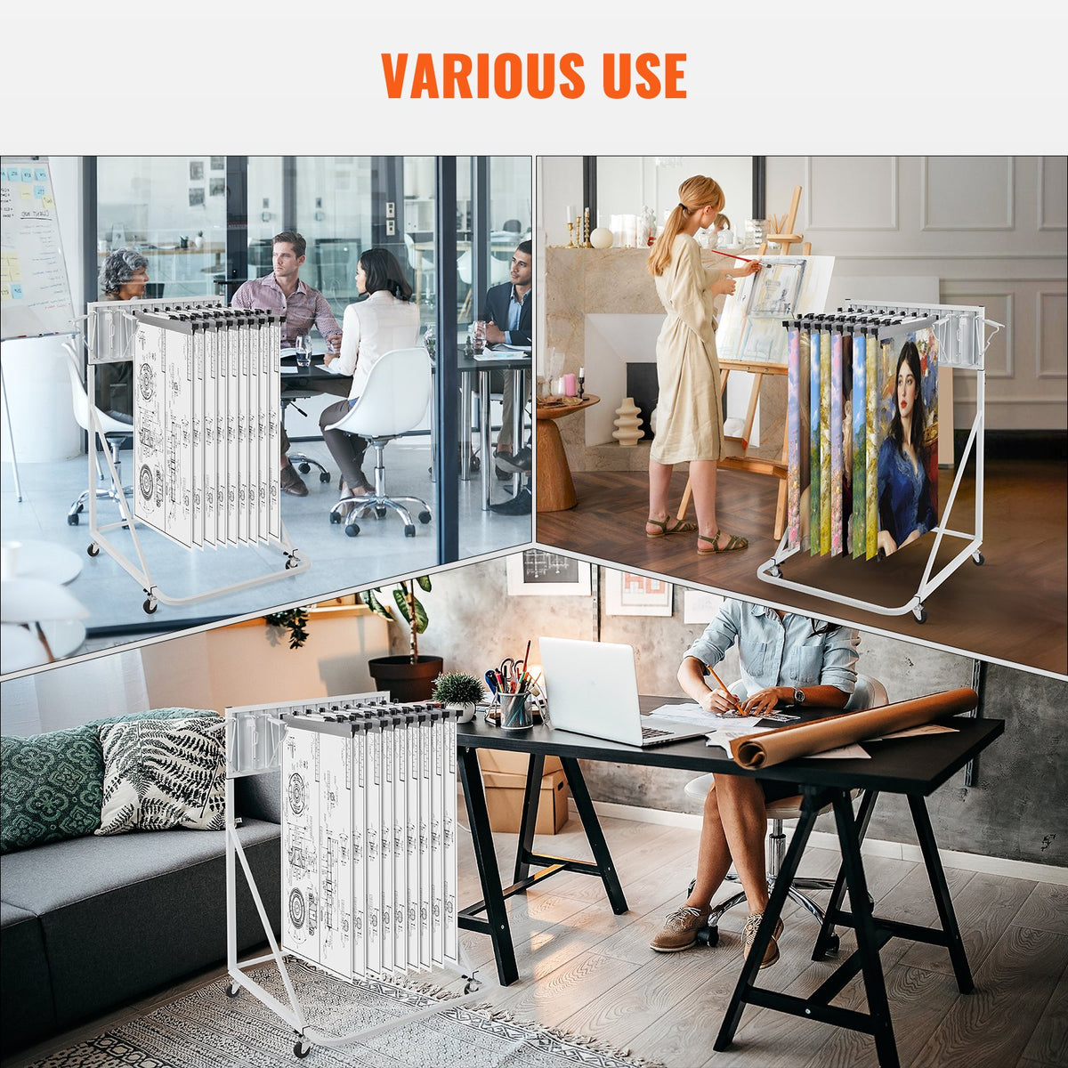 Blueprint Storage Rack Mobile 12 Pivot Brackets Adjustable Height Length
