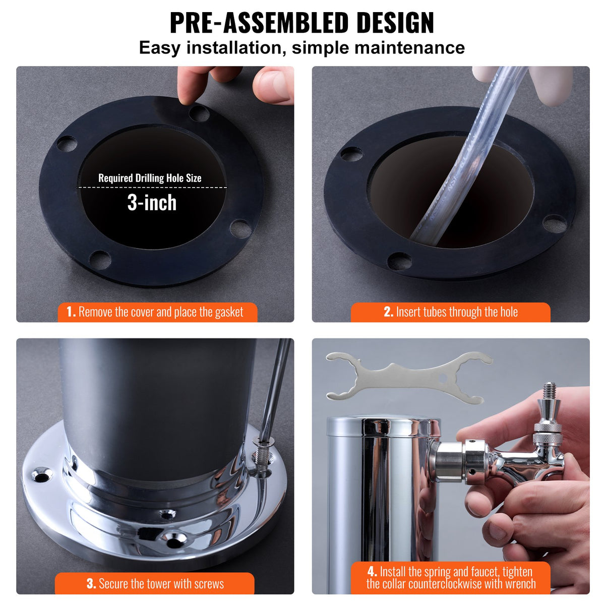 Dual Tap Draft Beer Tower Stainless Steel Kegerator Tower Kit with Faucets