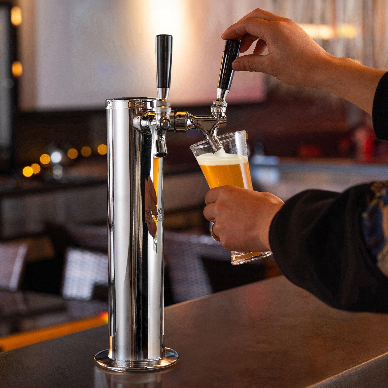 Dual Tap Draft Beer Tower Stainless Steel Kegerator Tower Kit with Faucets