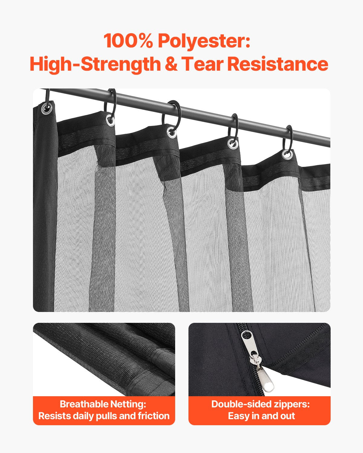 Gazebo Netting Replacement 12x12x7.5FT Outdoor 4-Panel Mesh Curtain Zipper