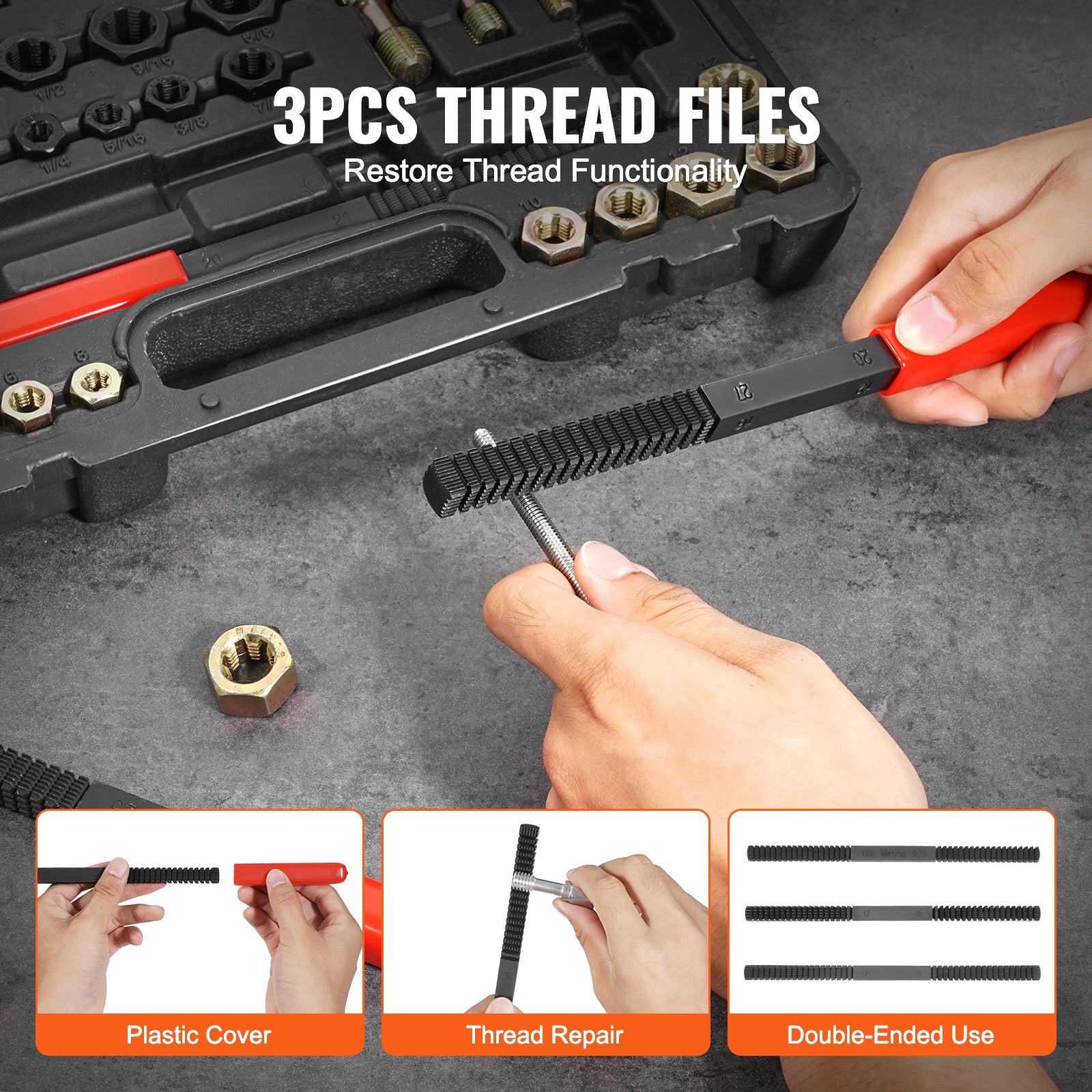 Thread Chaser Set 49-Piece UNC UNF Metric 22 Taps 24 Dies 3 Thread Files Case