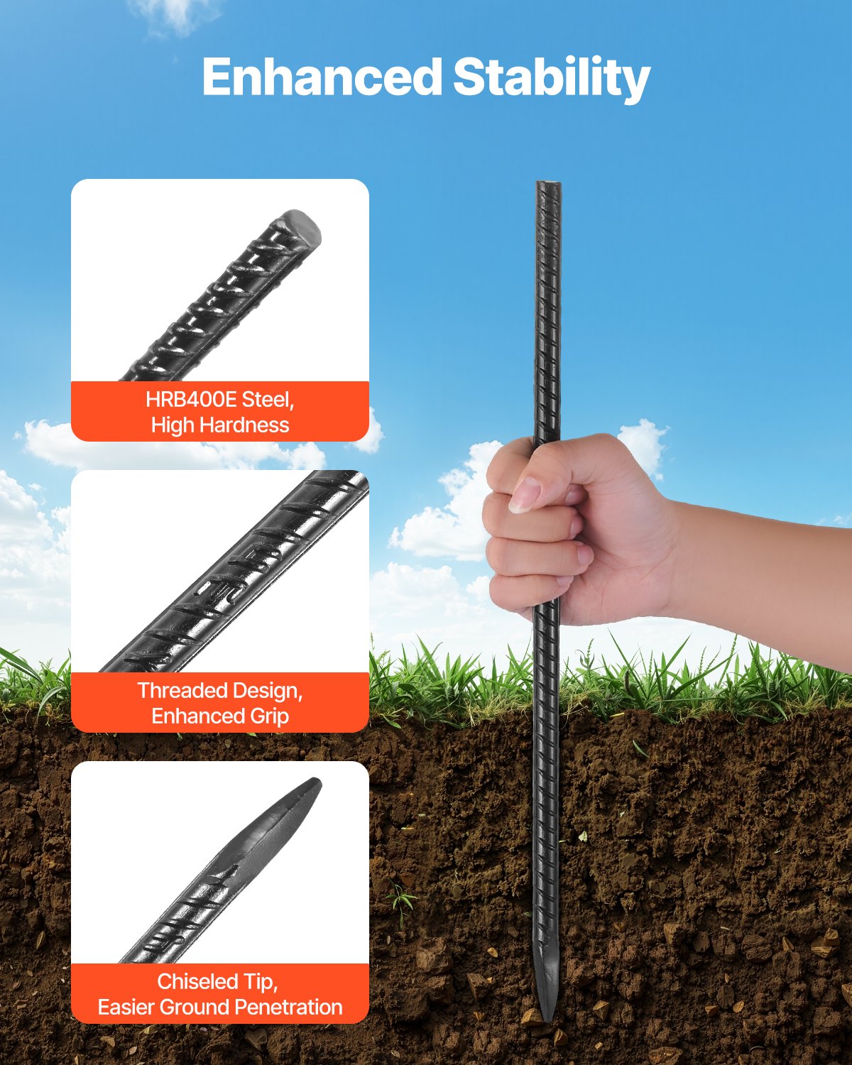 Rebar Stakes Galvanized Steel Ground Anchors Chisel Point 16-Pack 406.4mm