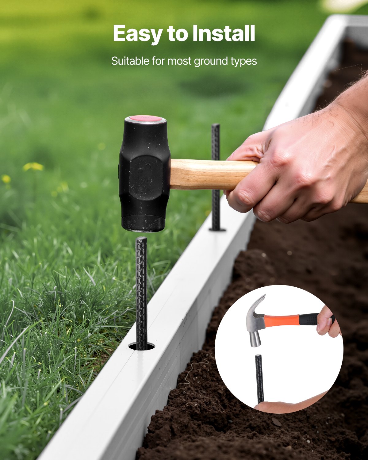 Rebar Stakes 609.6mm 12mm Galvanized Steel Chisel Point Rust-Resistant 20Pack