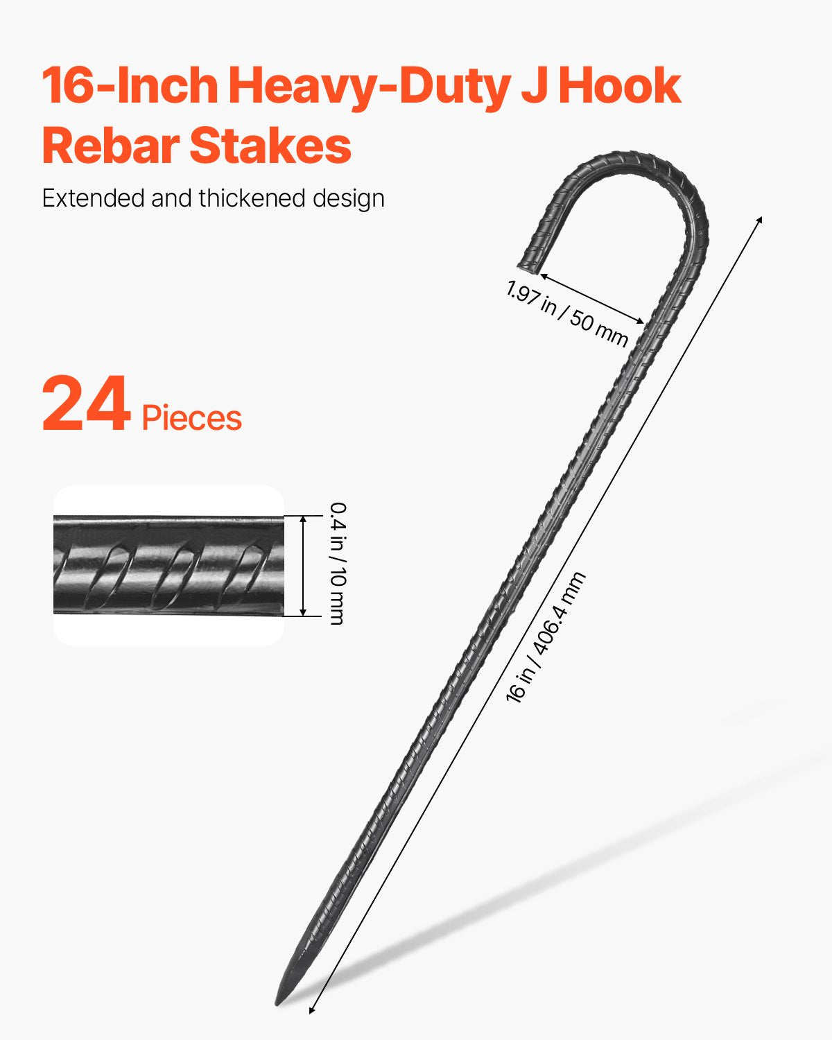 Rebar Stakes Galvanized Steel J Hook Ground Anchors 24-Pack 406.4mm