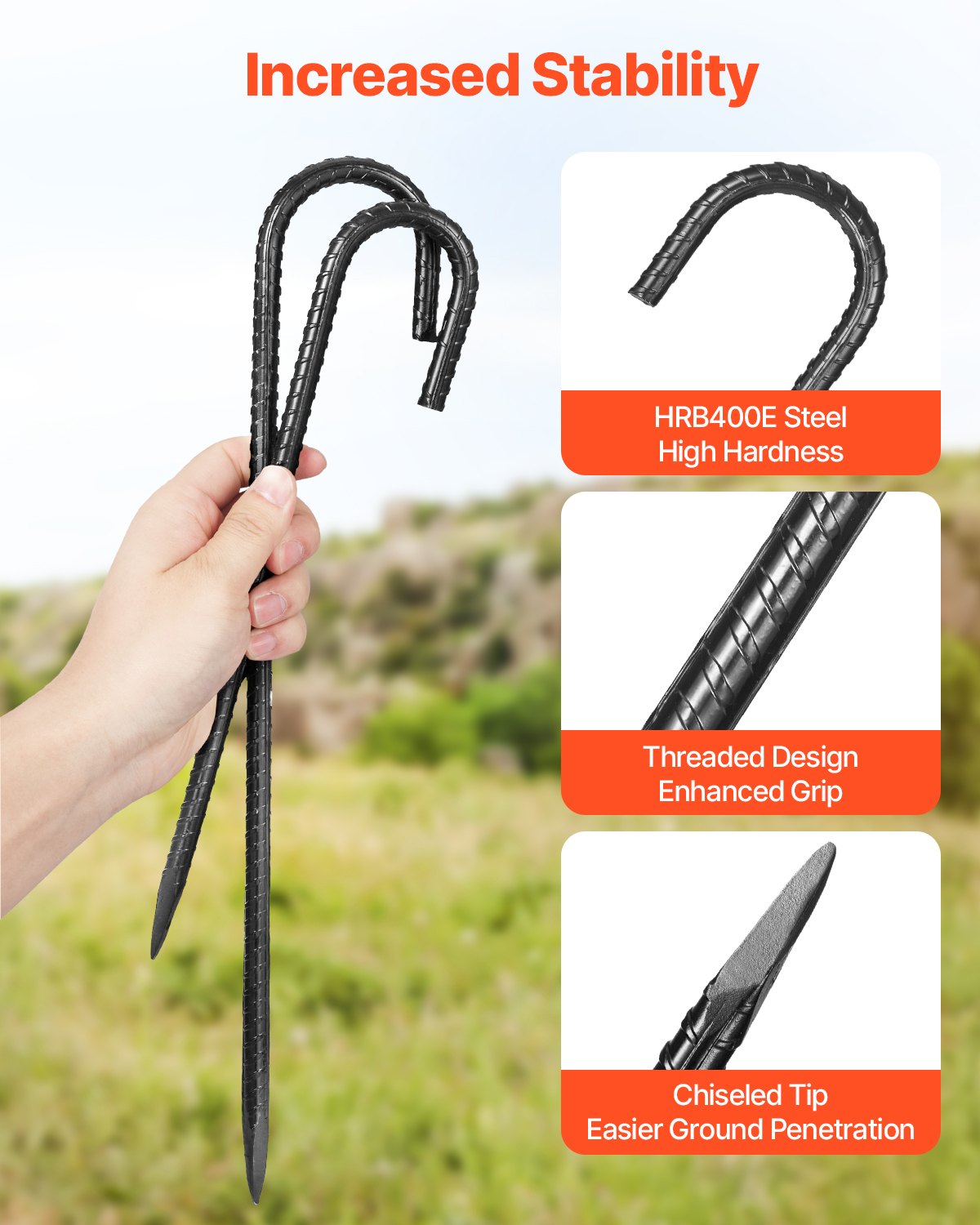 Rebar Stakes Galvanized Steel J Hook Ground Anchors 24-Pack 406.4mm