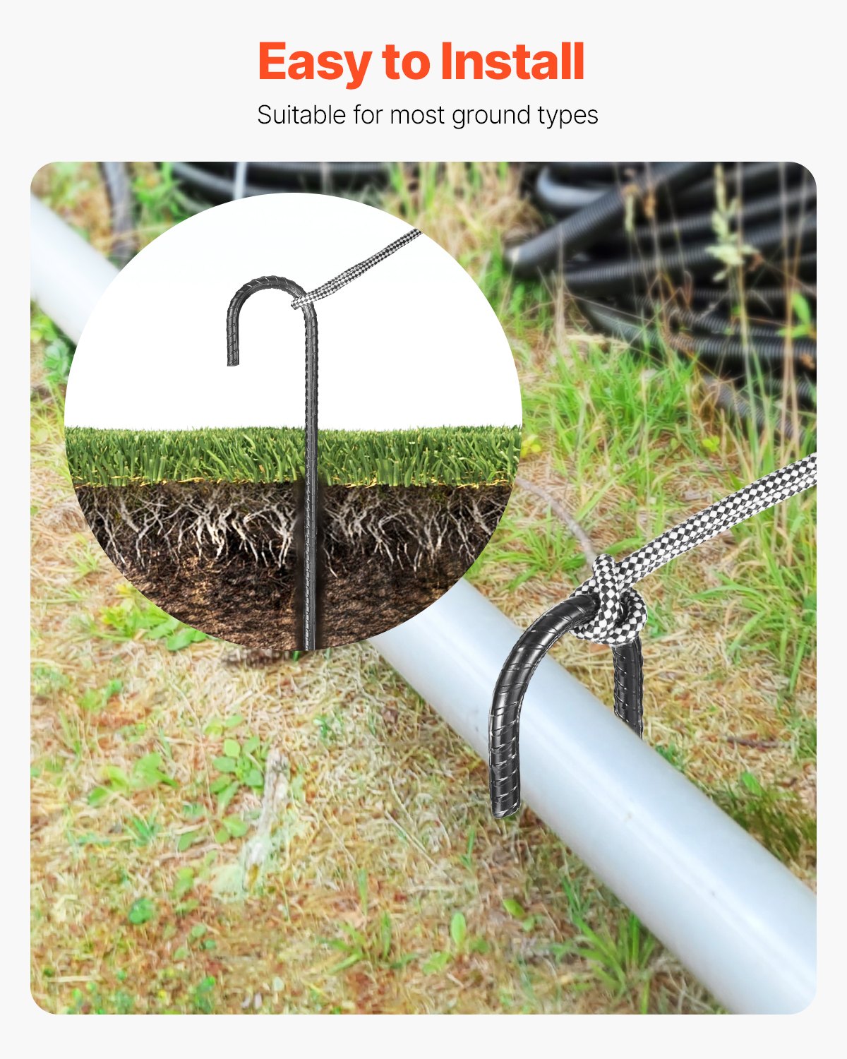Rebar Stakes Galvanized Steel J Hook Ground Anchors 24-Pack 406.4mm