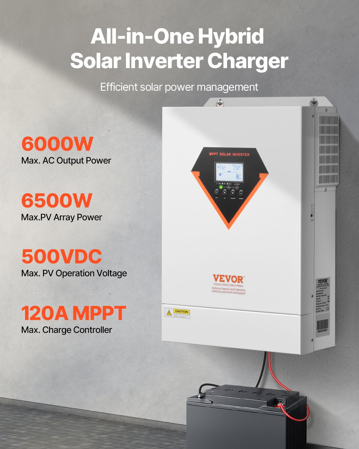 Hybrid Solar Inverter 6000W Pure Sine Wave with 120A MPPT Charger Controller
