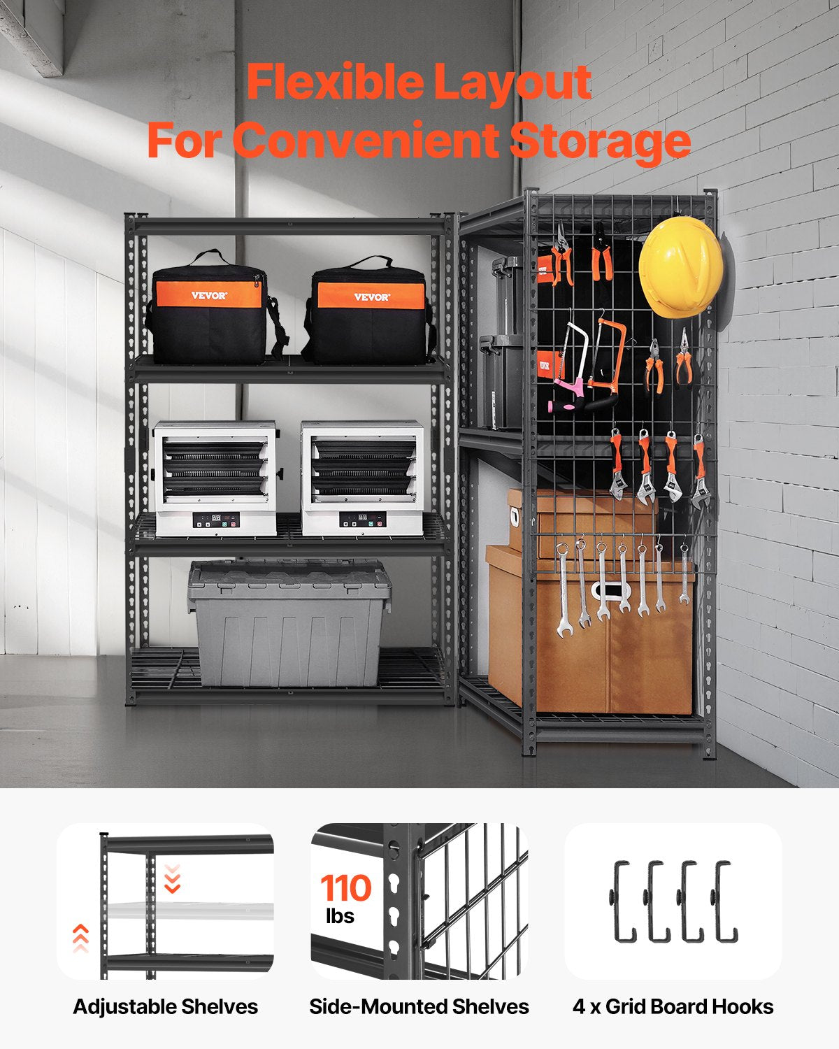 Storage Shelves 1089 kg 4-Tier Heavy Duty Garage Adjustable Metal Shelving Unit