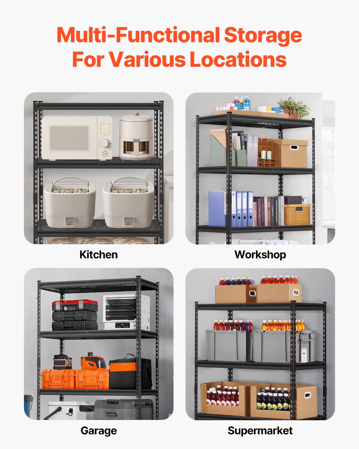 Storage Shelves 1089 kg 4-Tier Heavy Duty Garage Adjustable Metal Shelving Unit