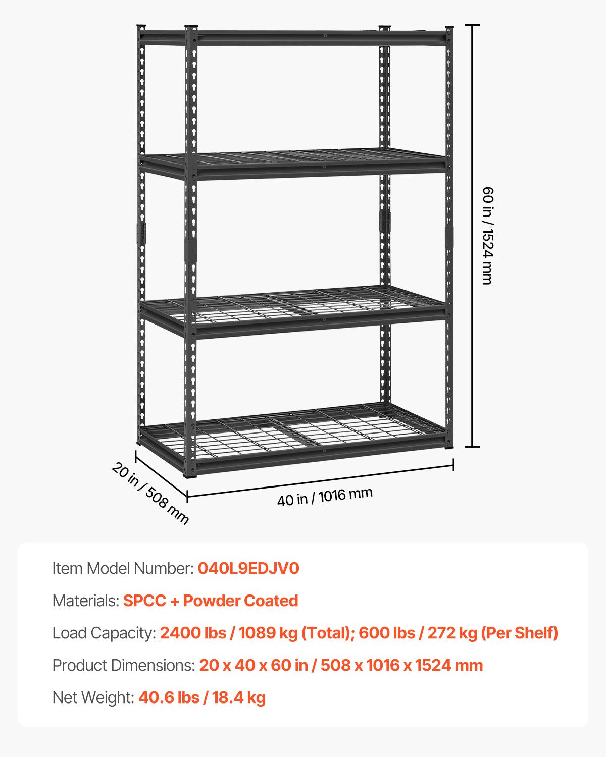 Storage Shelves 1089 kg 4-Tier Heavy Duty Garage Adjustable Metal Shelving Unit