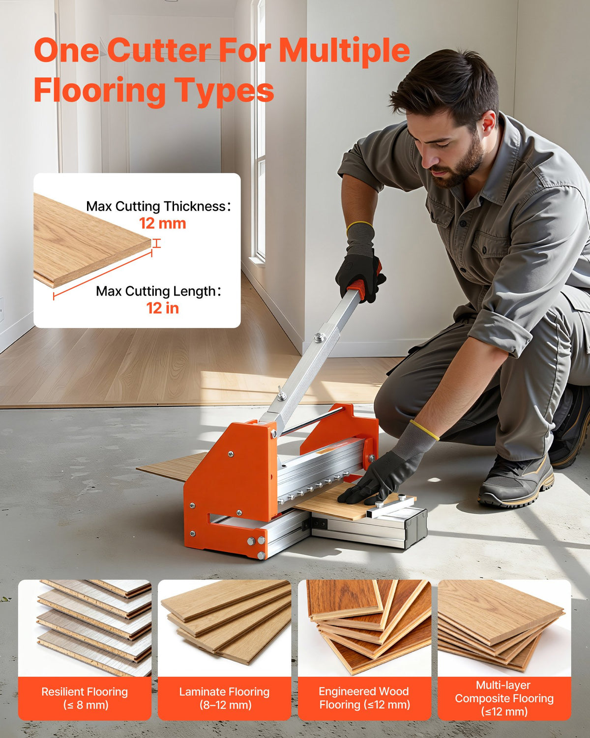 304.8mm Vinyl Floor Cutter 12mm Laminate with Aluminum Lever Telescoping Support