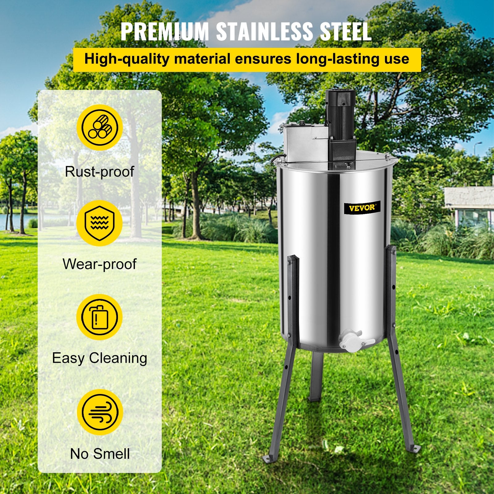 Electric Honey Extractor, 2 Frame Stainless Steel Bee Honeycomb Spinner Crank