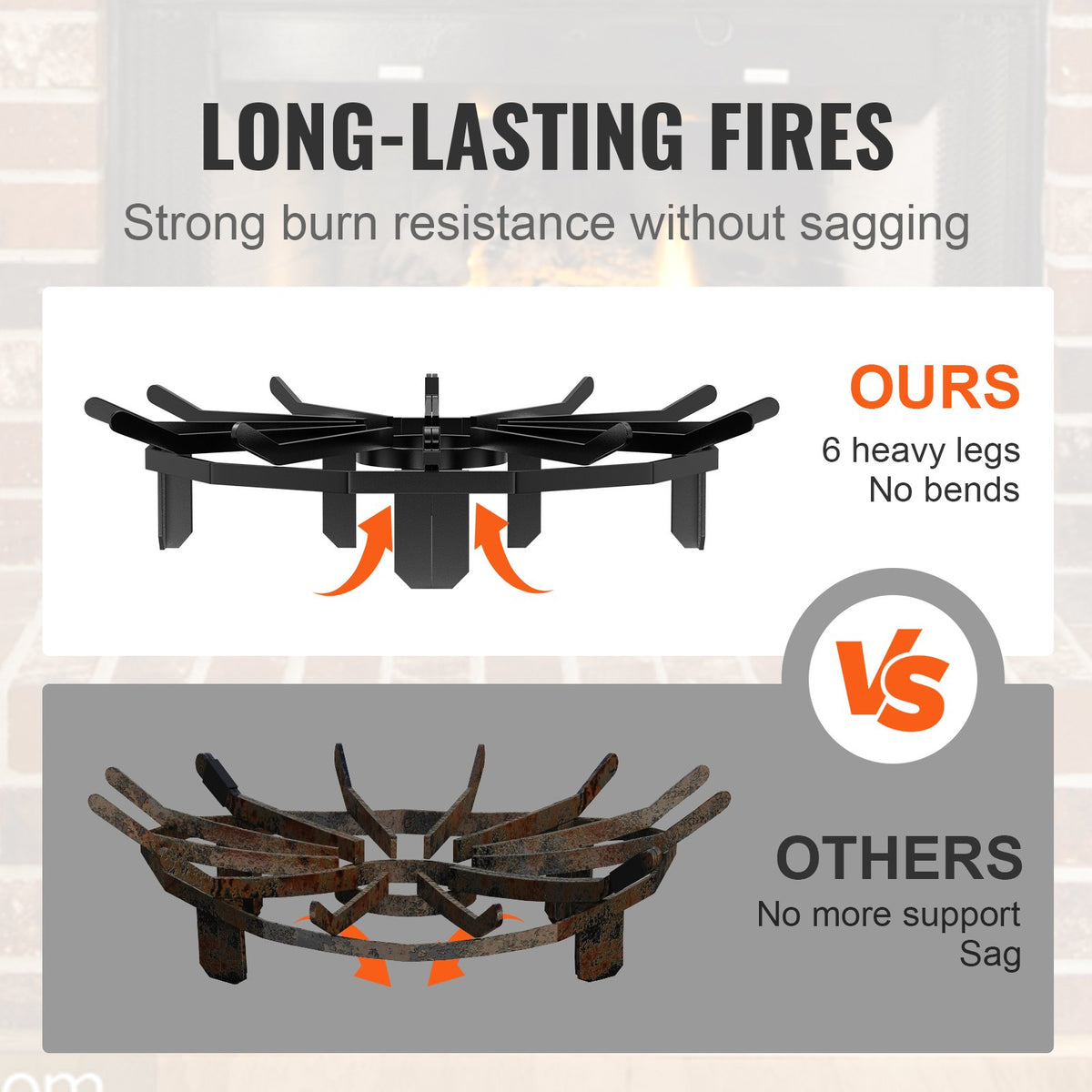 Log Grate 27" Heavy Duty Wheel Fire Grate 6 Legs Powder-Coated Steel Stove Pit