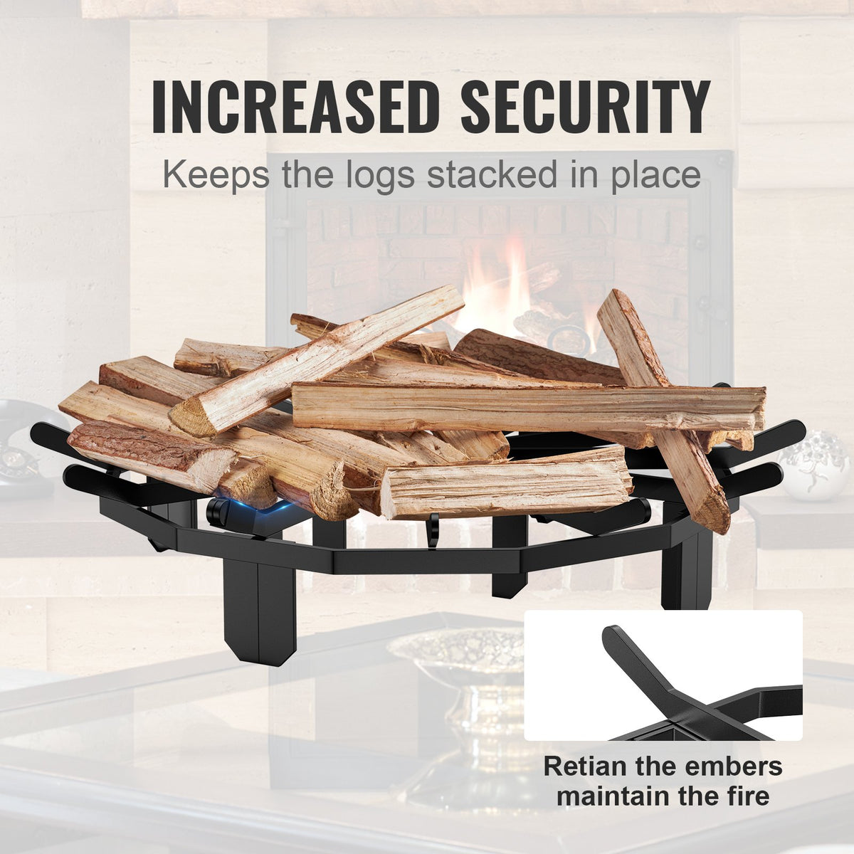 Log Grate 27" Heavy Duty Wheel Fire Grate 6 Legs Powder-Coated Steel Stove Pit