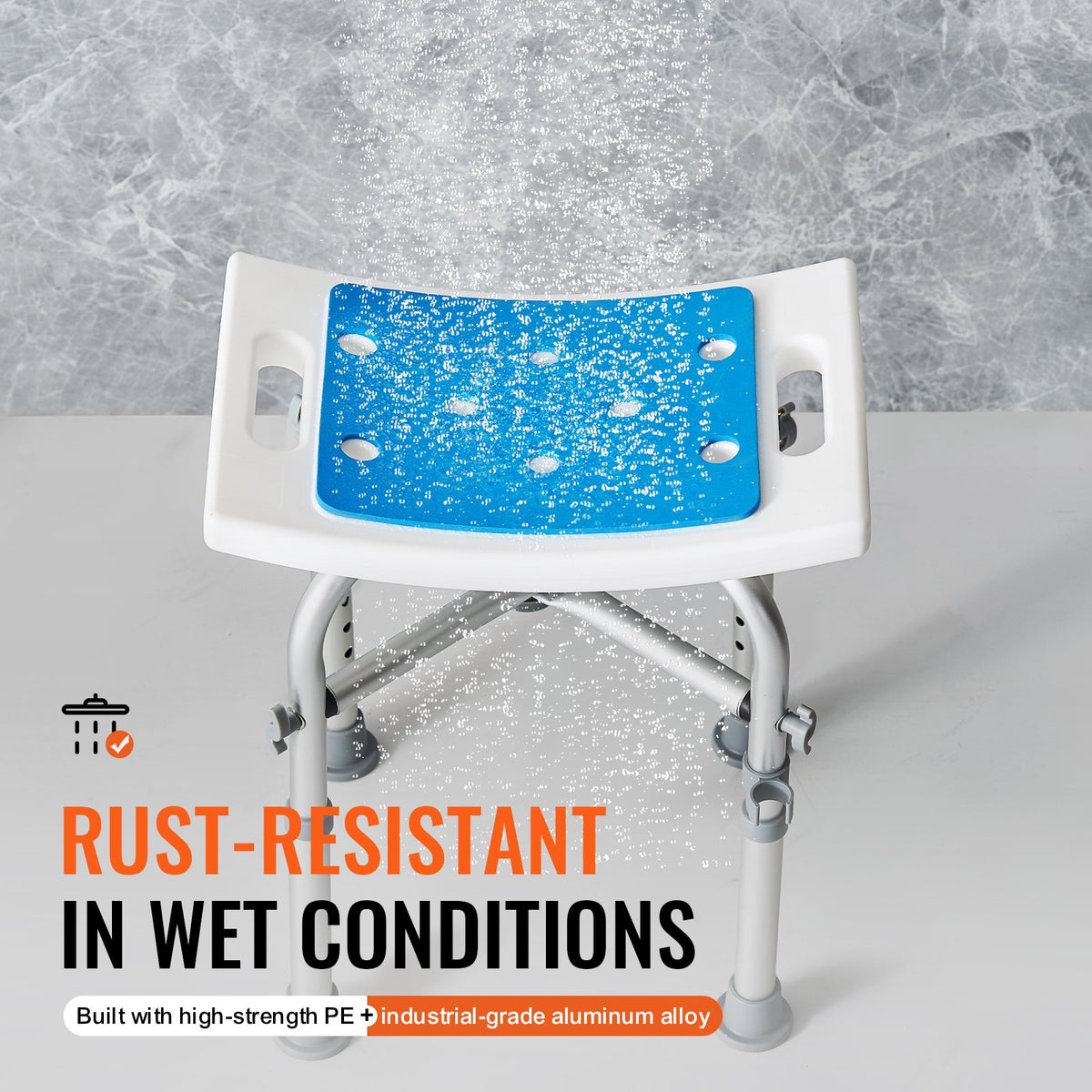 Shower Chair Adjustable Height Stool with Crossbar Non-Slip Bath Seat 226.8kg
