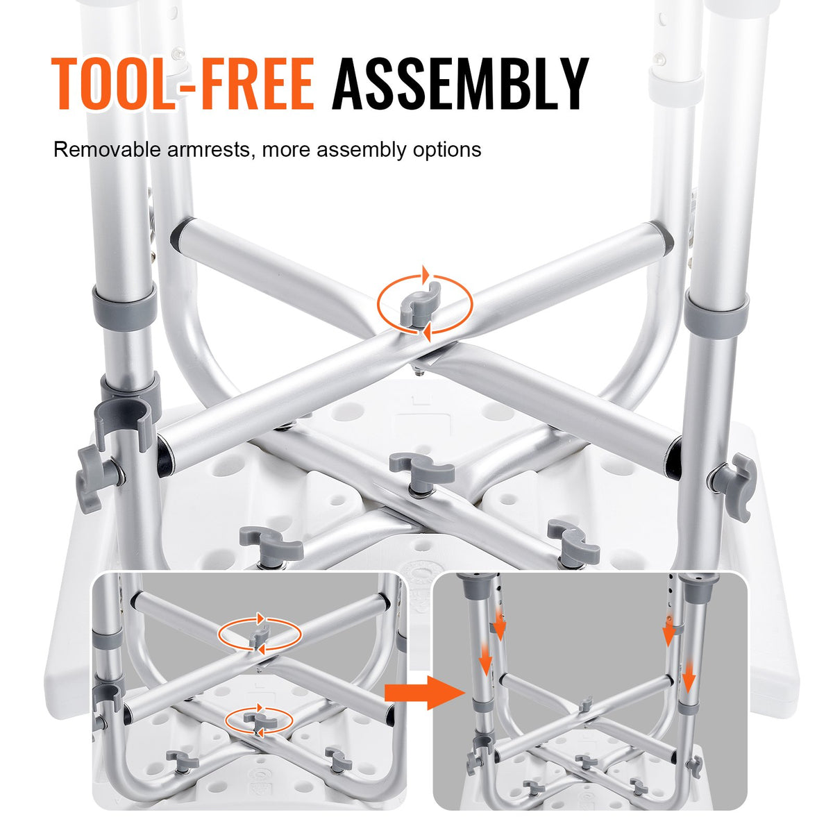Shower Chair Adjustable Height Stool with Crossbar Non-Slip Bath Seat 226.8kg