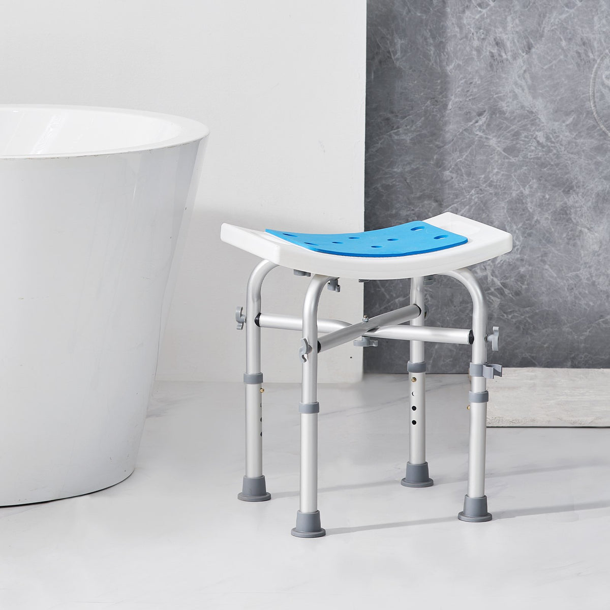 Shower Chair Adjustable Height Stool with Crossbar Non-Slip Bath Seat 226.8kg