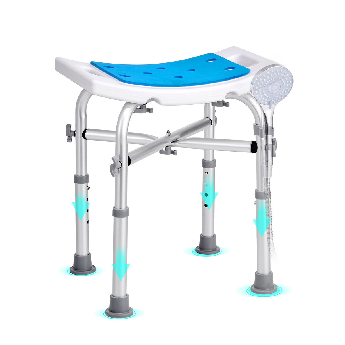 Shower Chair Adjustable Height Stool with Crossbar Non-Slip Bath Seat 226.8kg