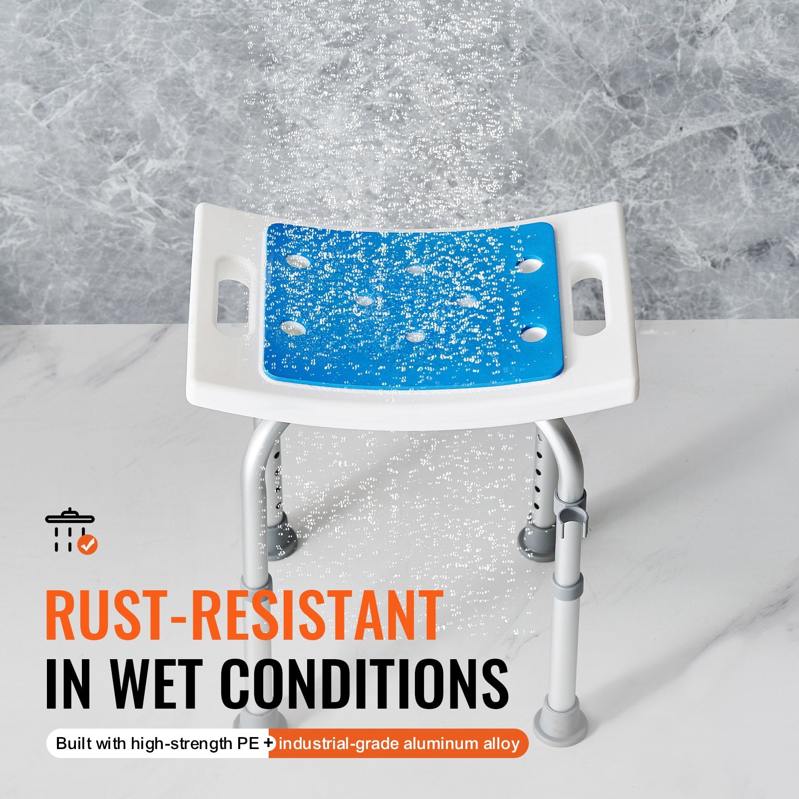 Adjustable Shower Chair with Handles Non-Slip Bath Stool 350lbs Capacity