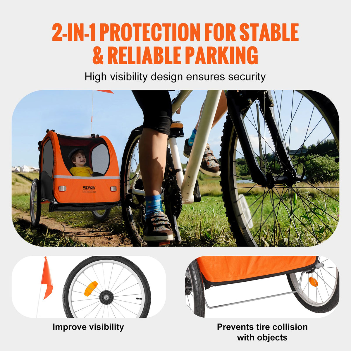 2-in-1 Kids Bike Trailer Stroller Double Seat 45 kg
