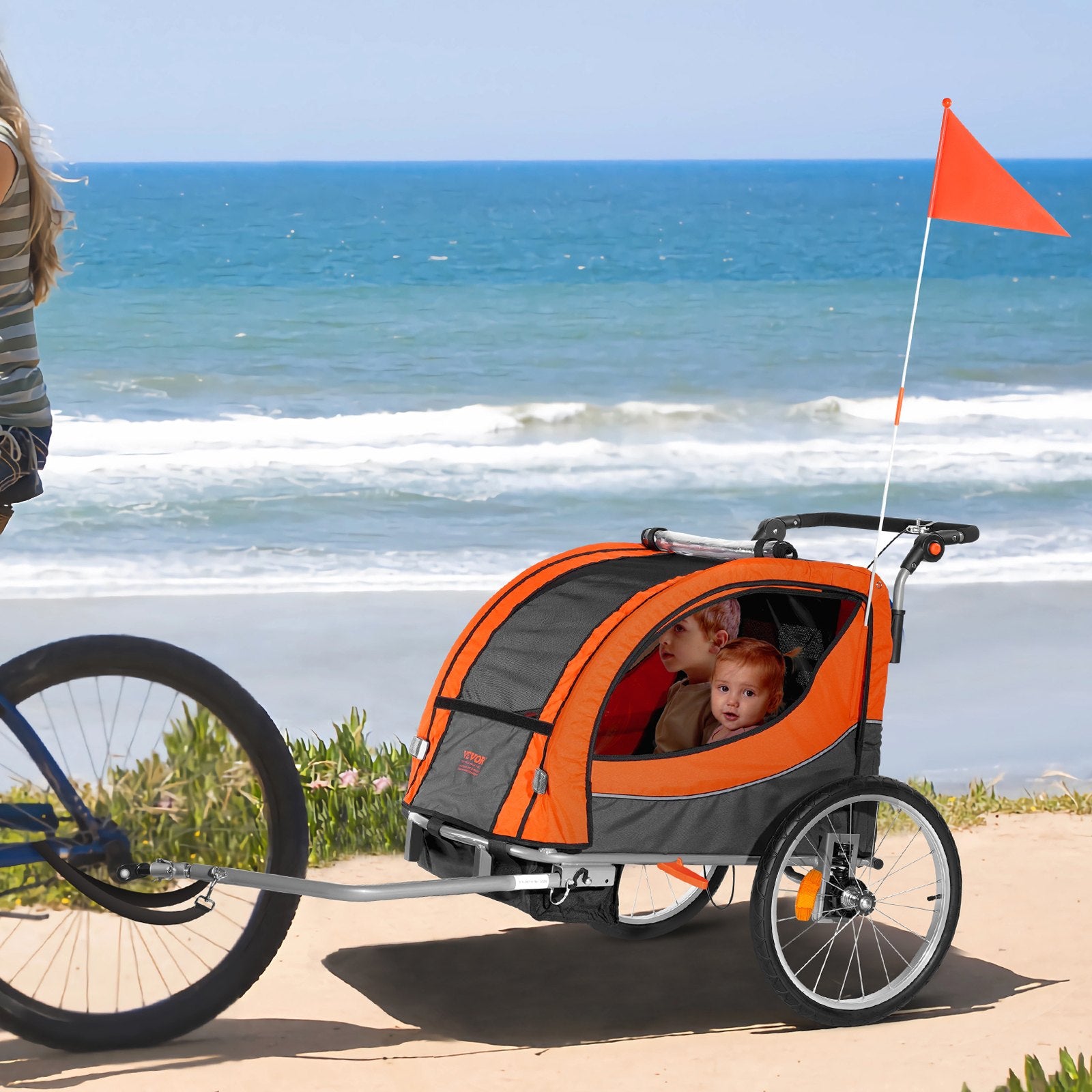 2-in-1 Kids Bike Trailer Stroller Double Seat 45 kg