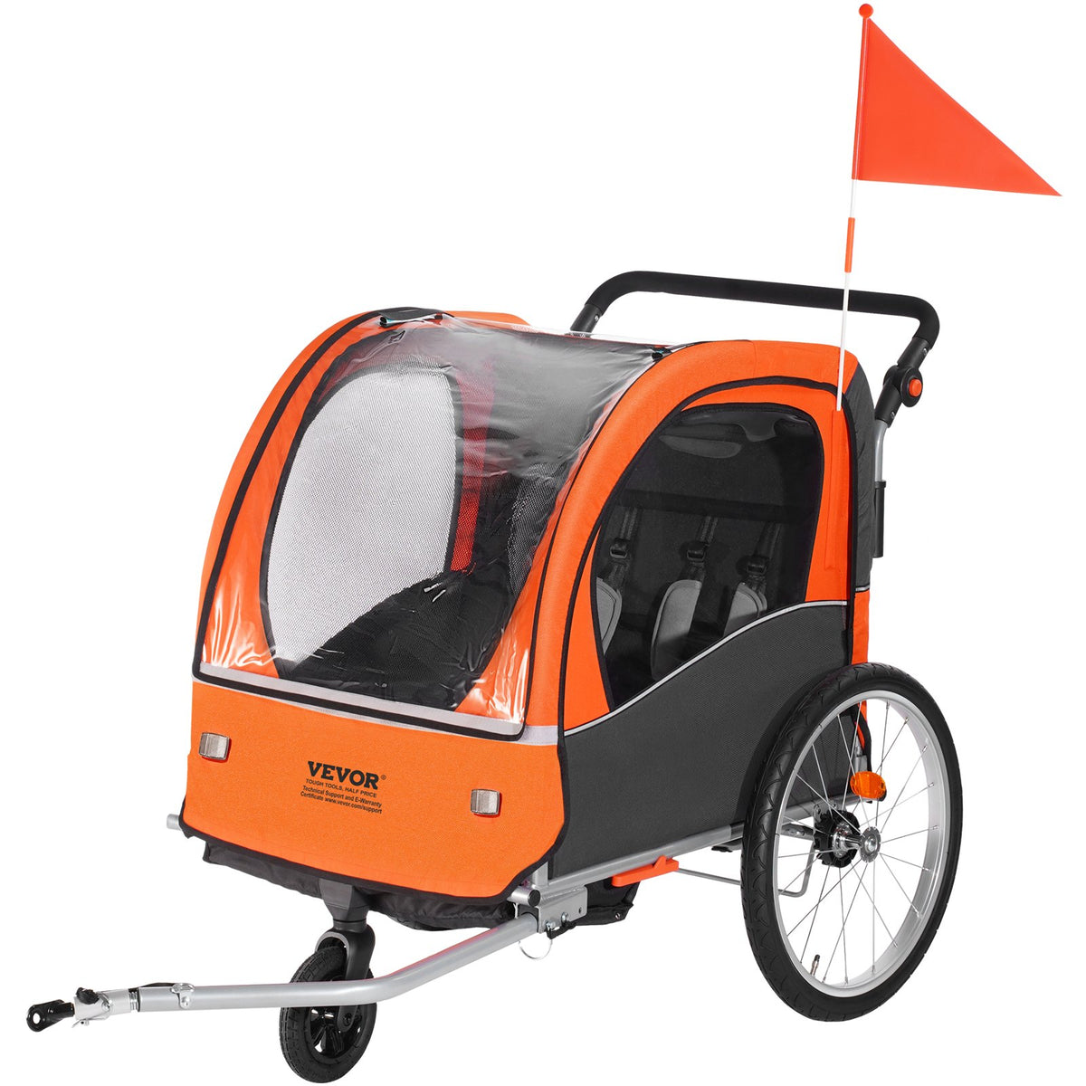 2-in-1 Kids Bike Trailer Stroller Double Seat 45 kg