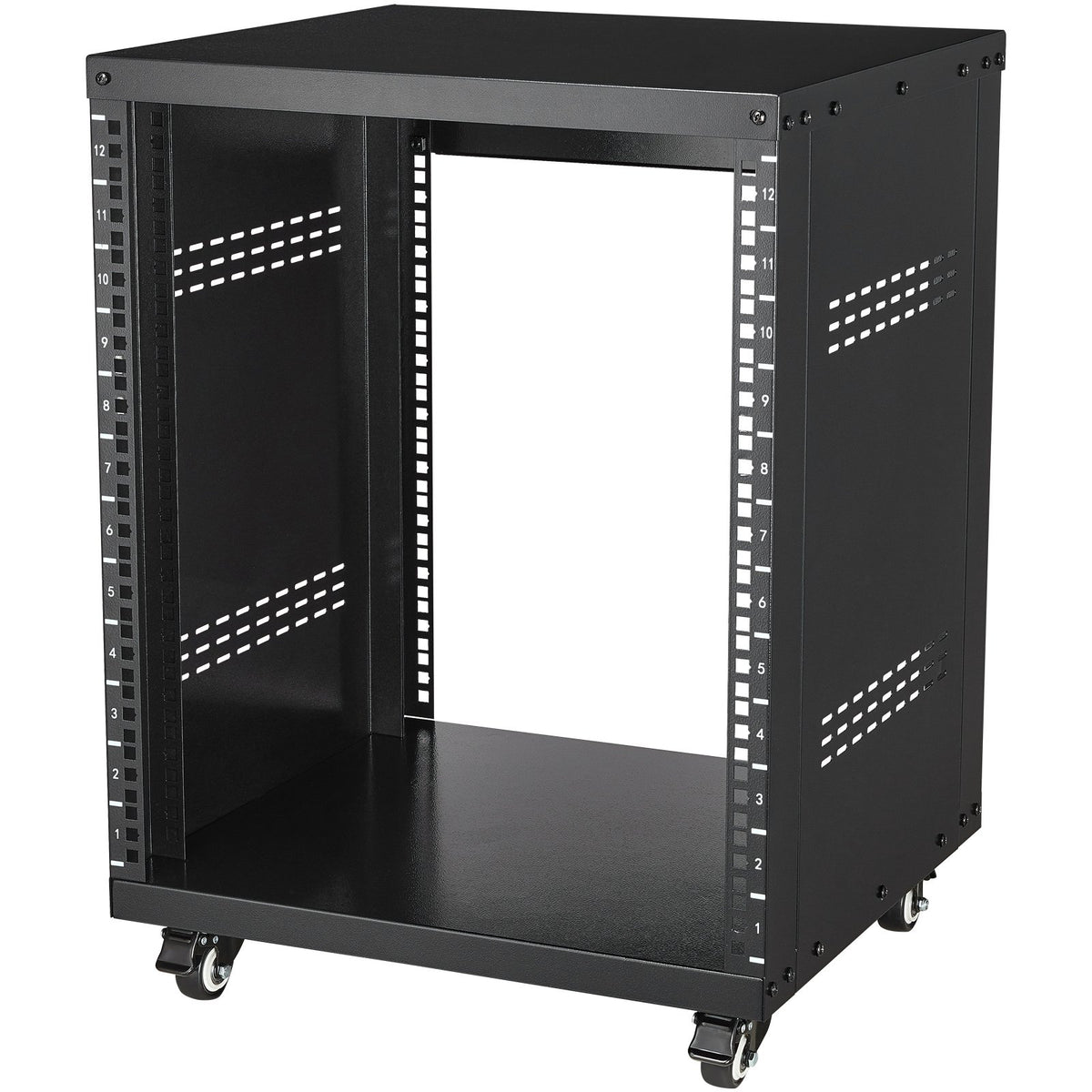 12U AV Rack Stand 136kg Lockable Casters Vent for 482.6mm Audio Video Equipment