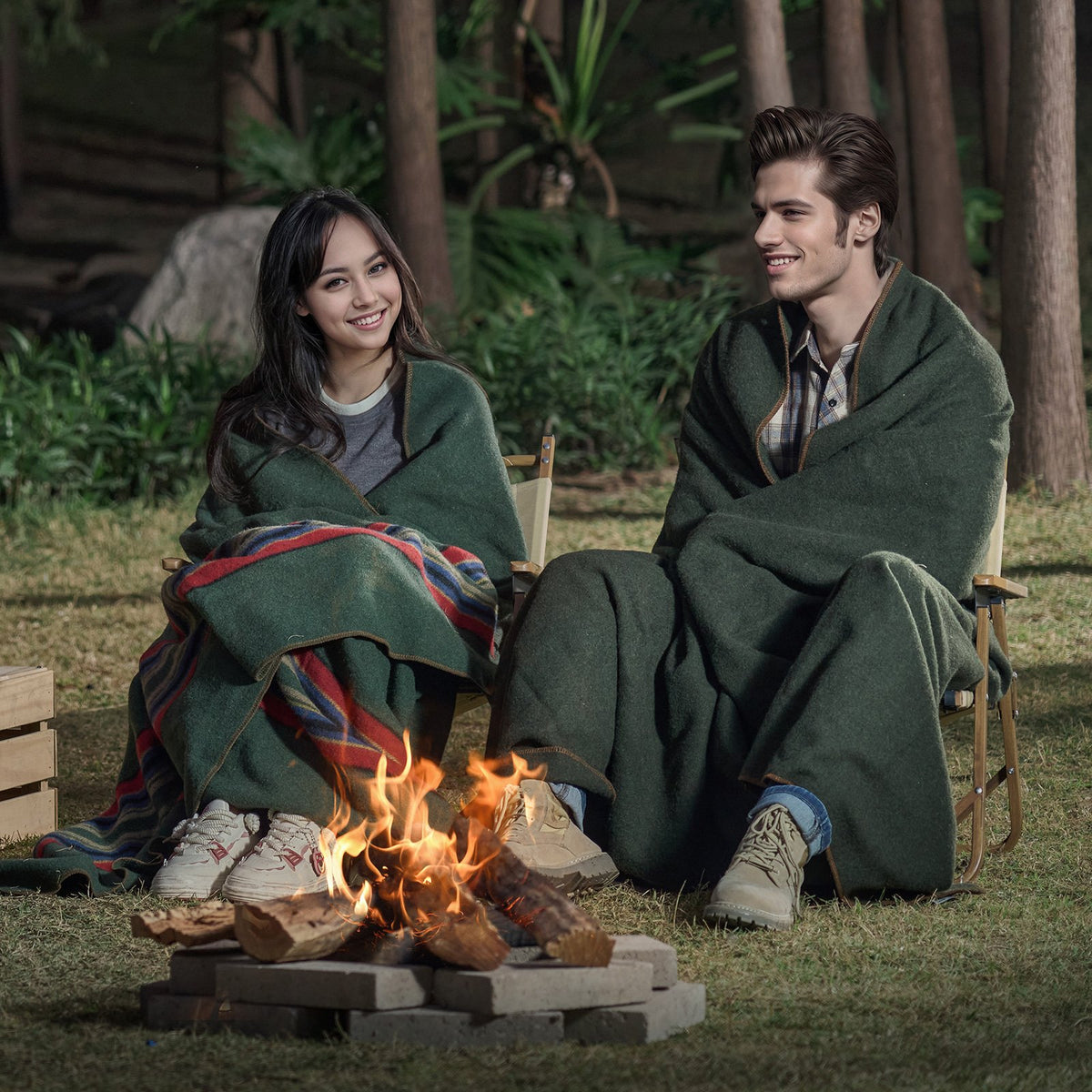 Wool Camping Blanket 1.62x2.23m, Large Warm Waterproof Windproof Flame Retardant