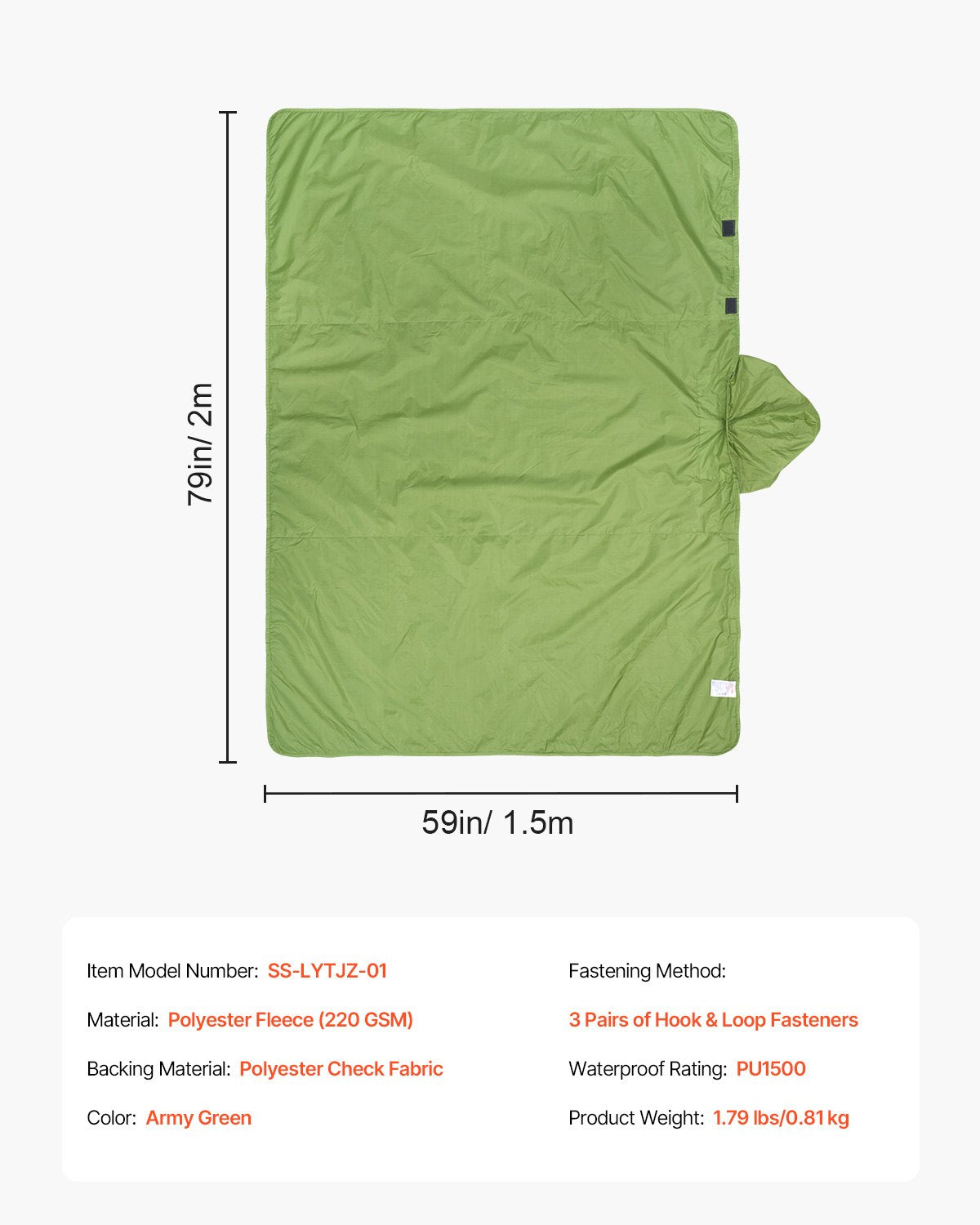 Wearable Waterproof Camping Blanket 2m x 1.5m For Picnic & Travel