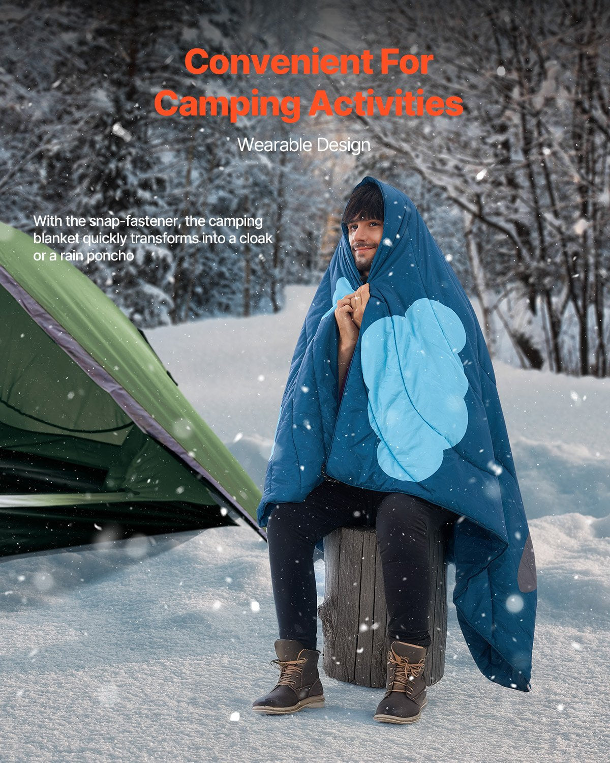 Wearable Waterproof Camping Blanket 1.9m x 1.32m For Picnic & Travel
