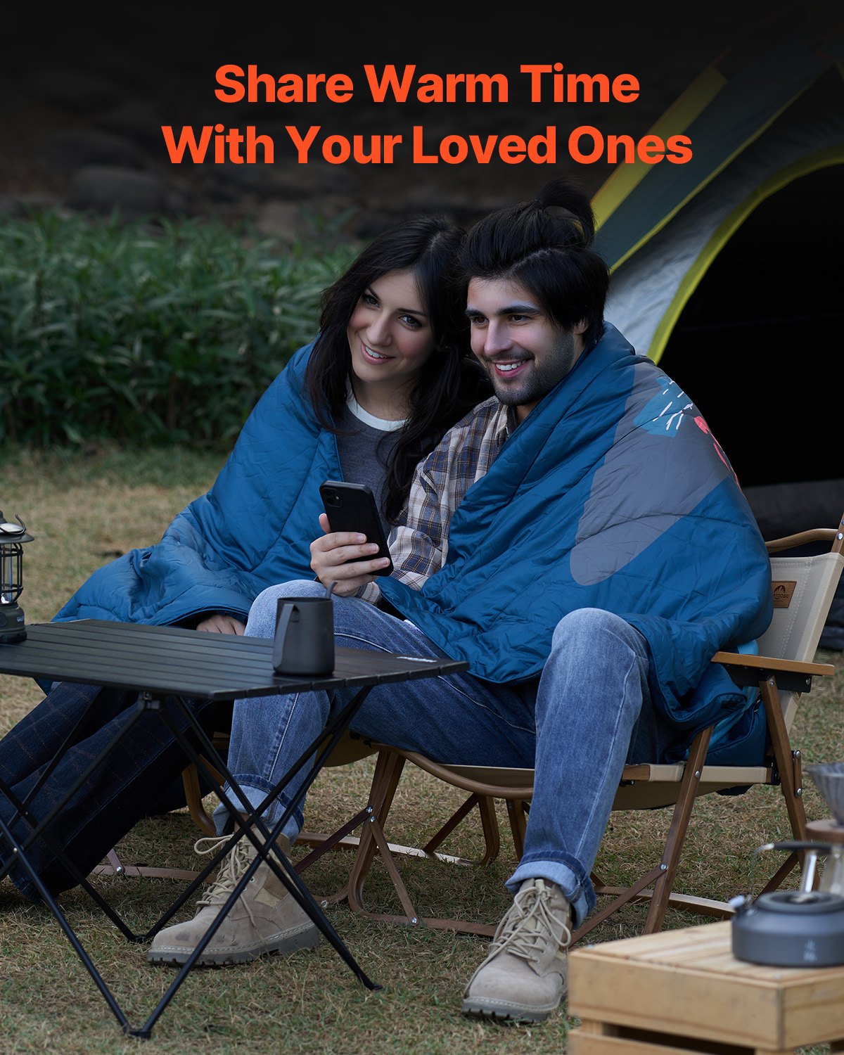 Wearable Waterproof Camping Blanket 1.9m x 1.32m For Picnic & Travel