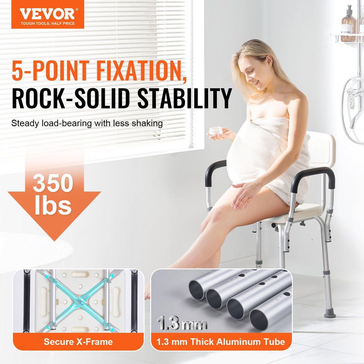 Shower Chair with Back Adjustable Height Non-Slip Bath Seat for Elderly 158.8kg