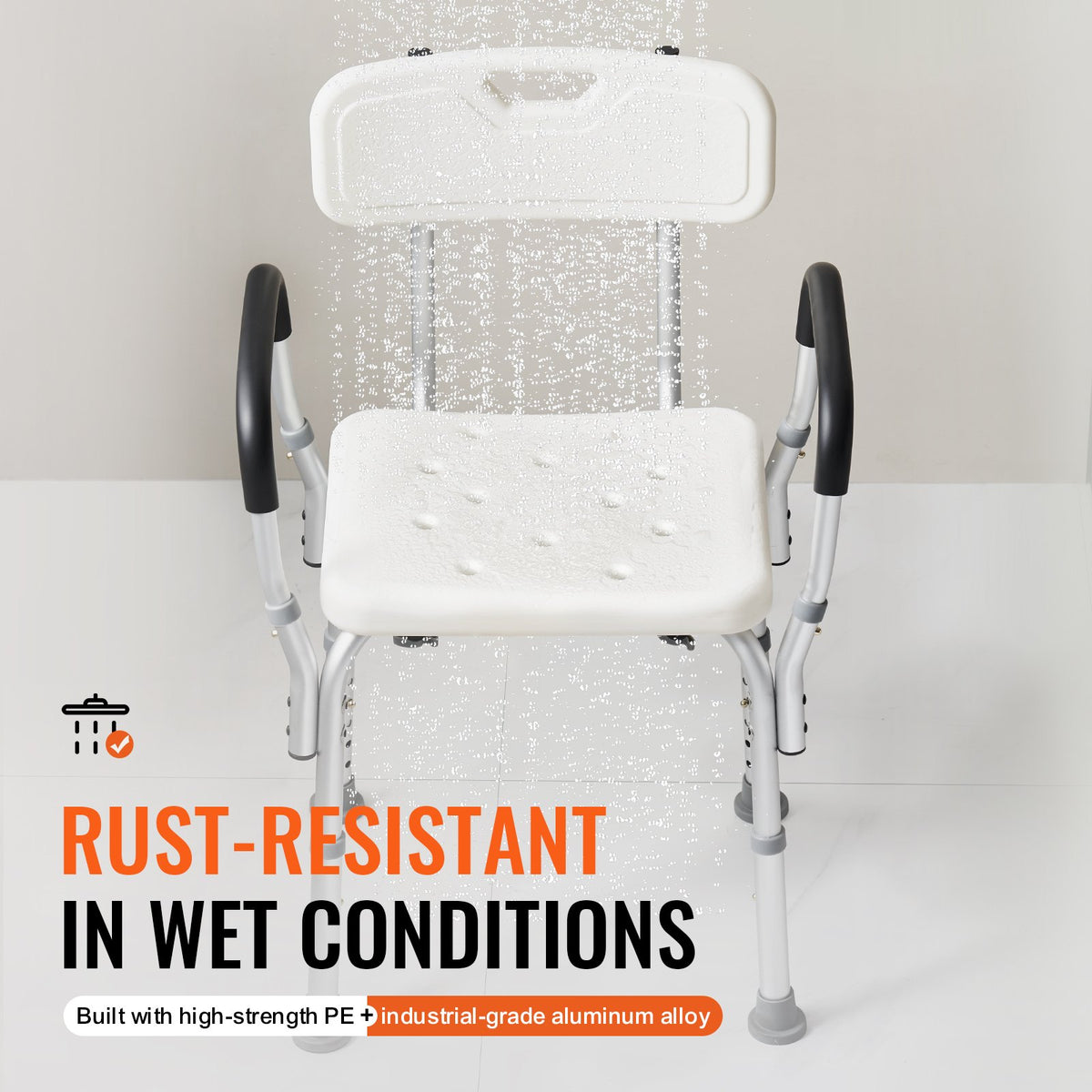 Shower Chair with Back Adjustable Height Non-Slip Bath Seat for Elderly 158.8kg