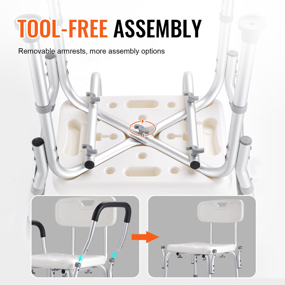 Shower Chair with Back Adjustable Height Non-Slip Bath Seat for Elderly 158.8kg