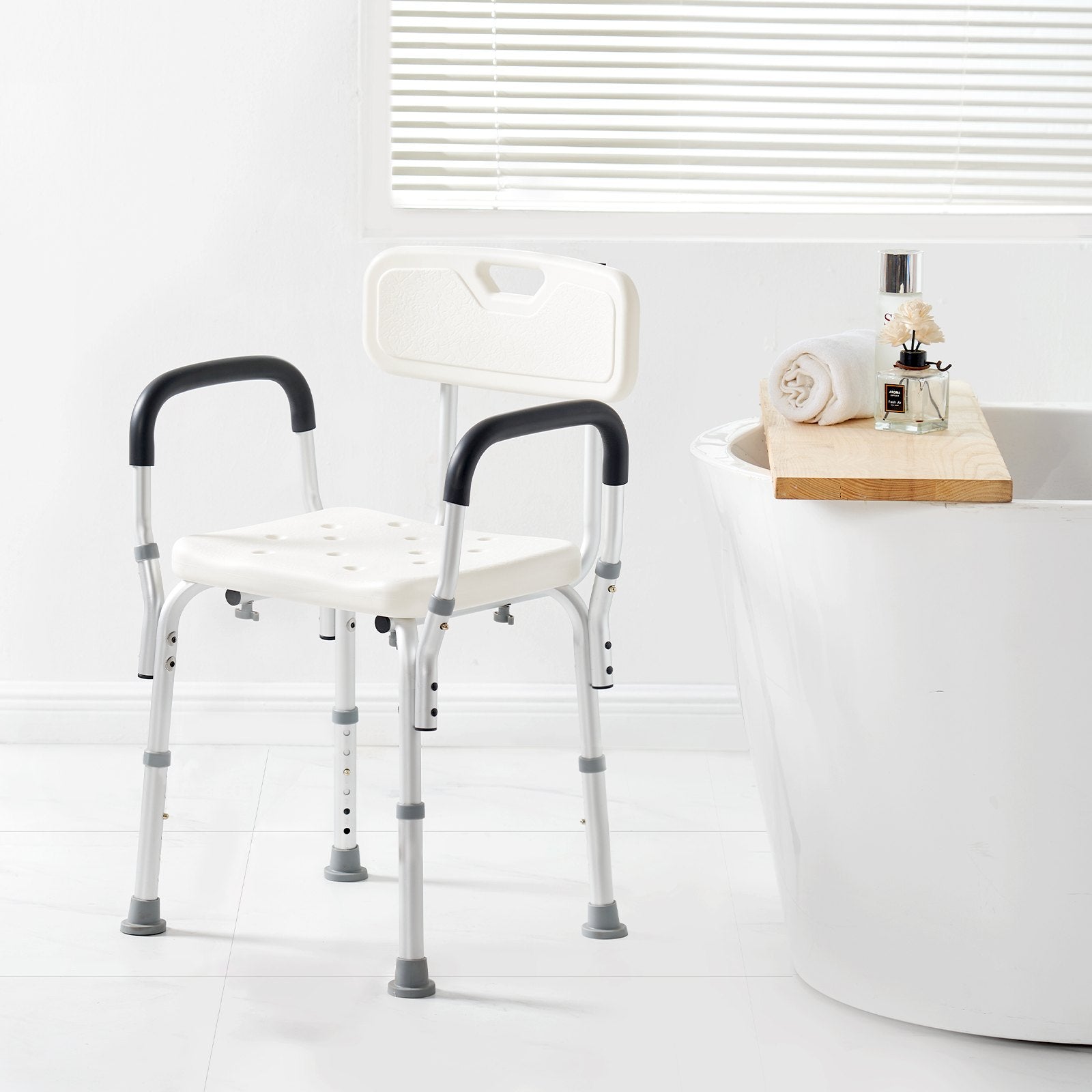 Shower Chair with Back Adjustable Height Non-Slip Bath Seat for Elderly 158.8kg