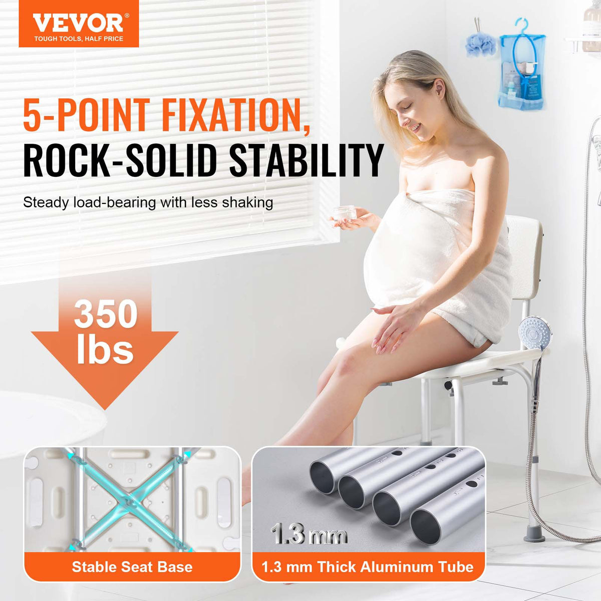 Shower Chair with Back Adjustable Height Non-Slip Bath Stool for Elderly 158.8kg
