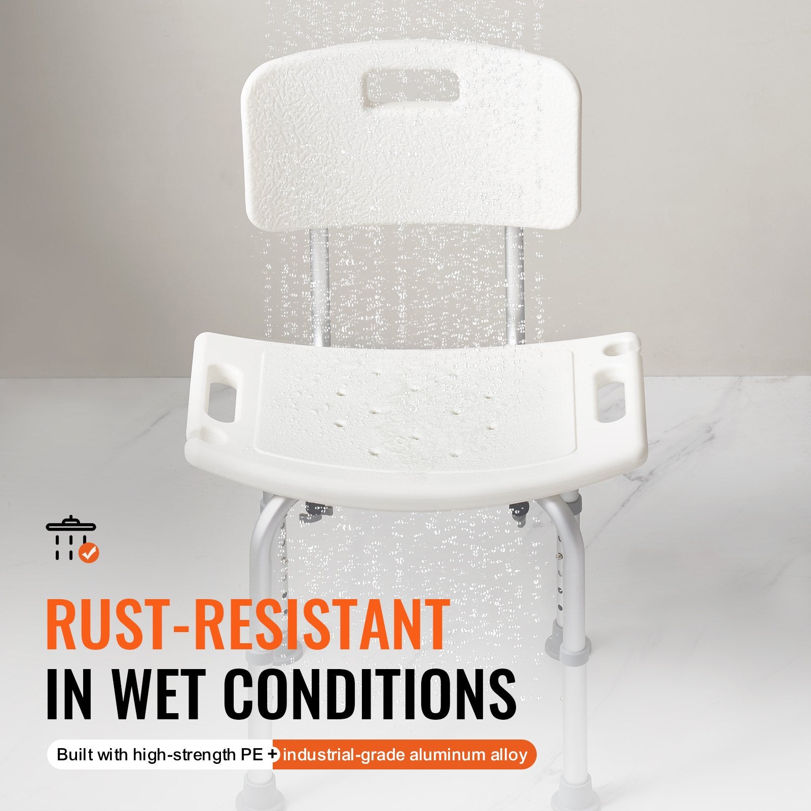 Shower Chair with Back Adjustable Height Non-Slip Bath Stool for Elderly 158.8kg