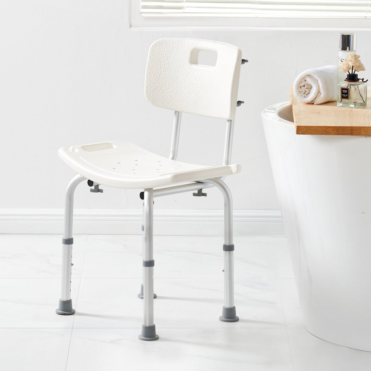 Shower Chair with Back Adjustable Height Non-Slip Bath Stool for Elderly 158.8kg