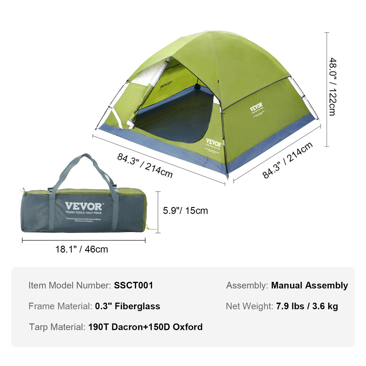 Camping Tent 7x7x4ft Waterproof Lightweight 6-Person Door Window Tent