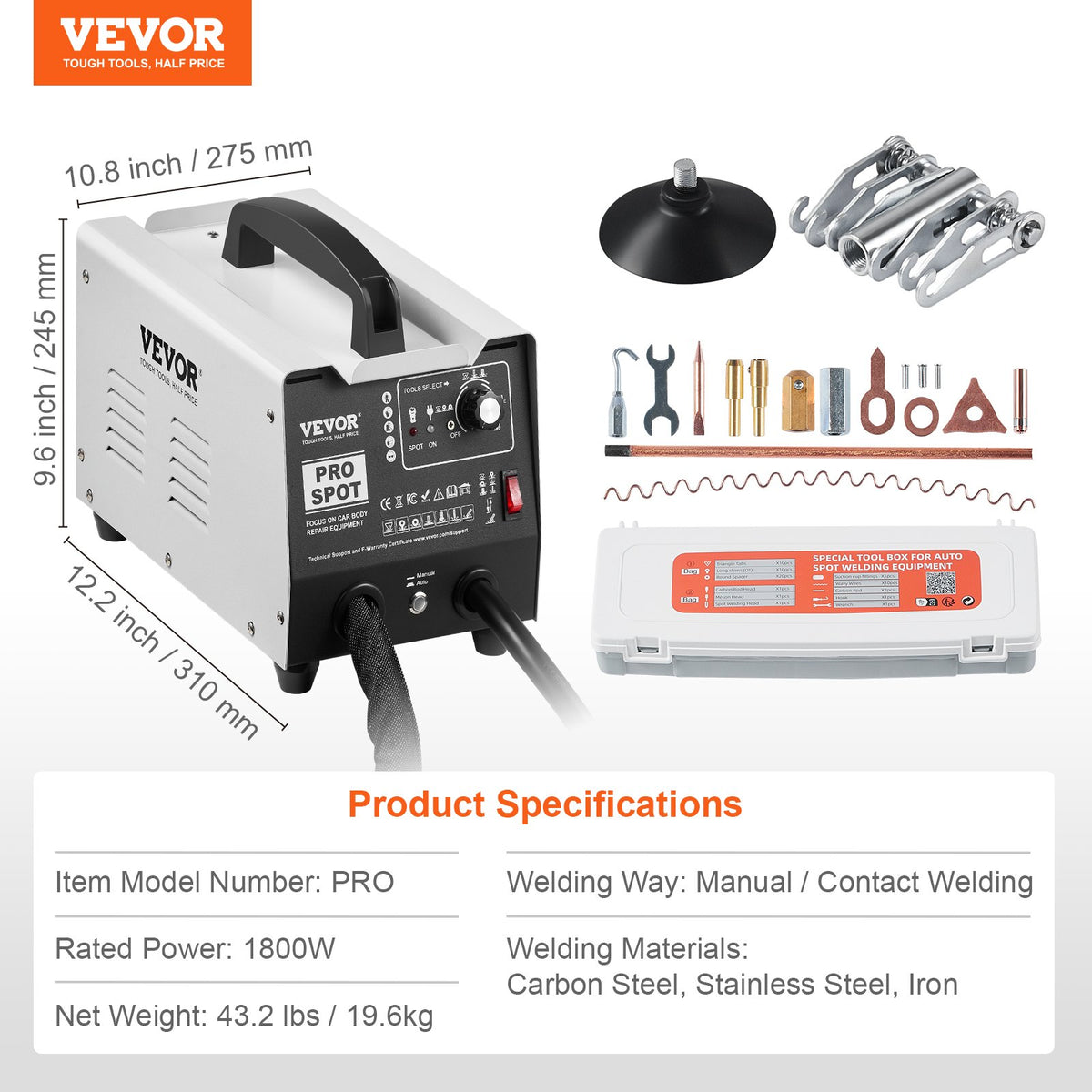 Stud Welder Dent Repair Kit 1.8KW Spot Welder Dent Puller Auto/Manual 7 Modes Car