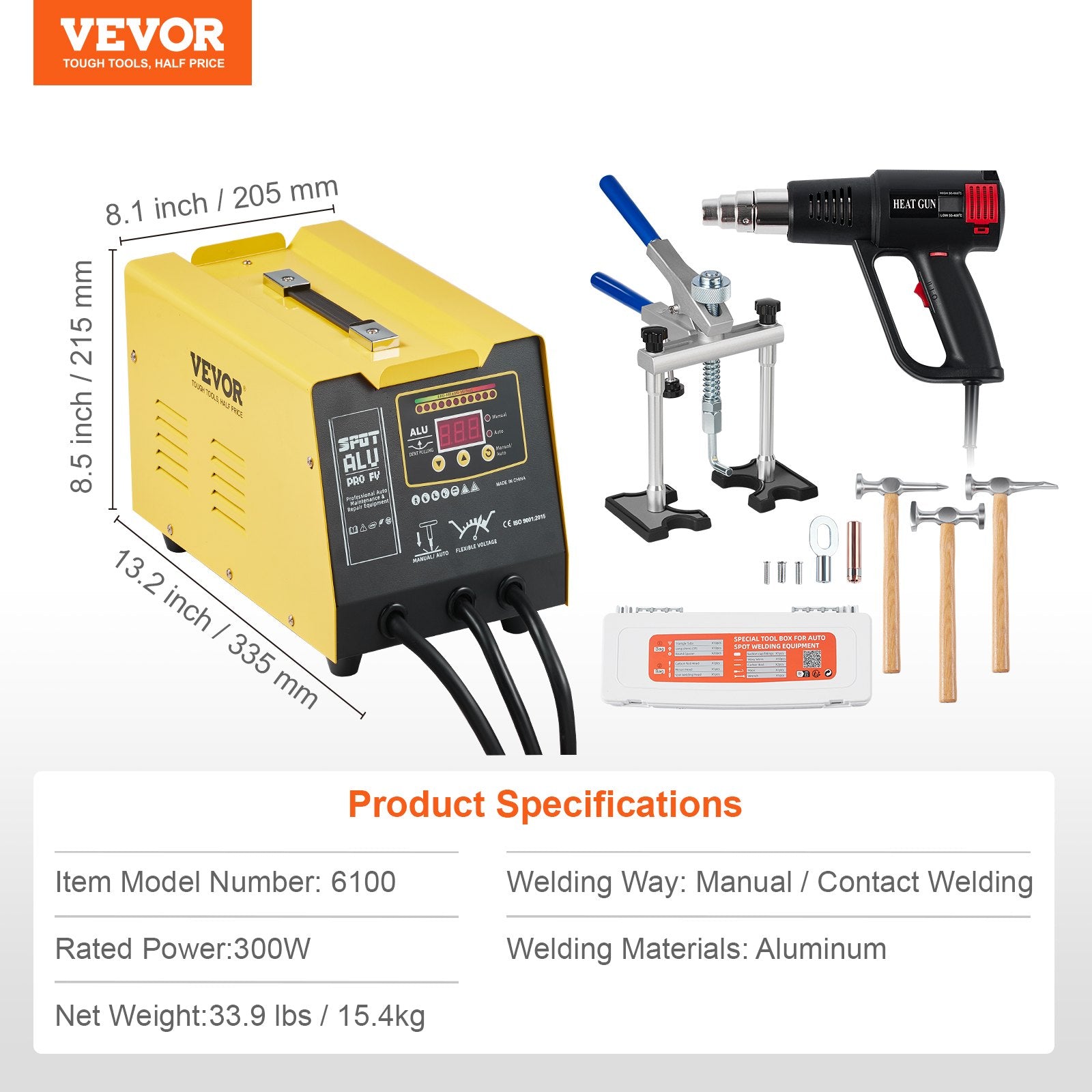 Spot Welder Dent Puller 300W Kit with Heat Gun for Aluminum Car Panels